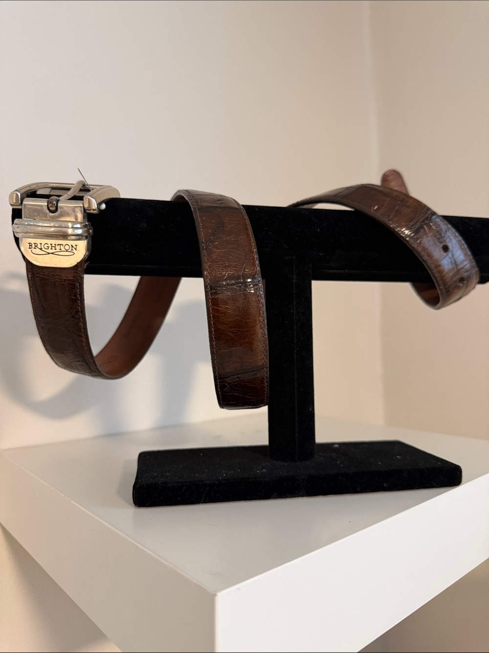 Brighton Handcrafted in USA Dark Brown GENU Leather Belt with Silver LOGO Buckle